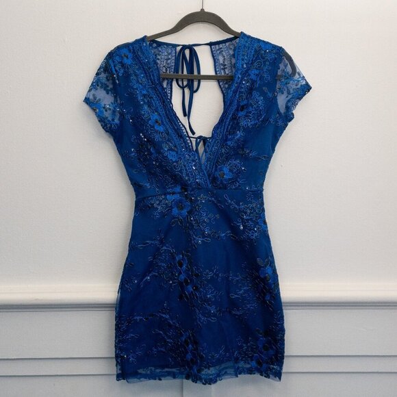 Lucy in the Sky Royal Blue Embroidered Sequin Mini Dress | Size S | Party Ready - Picture 2 of 5